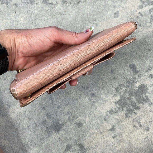 Prada Pink Saffiano Leather Bow Continental Long Wallet Detachable ID Holder - Picture 7 of 17